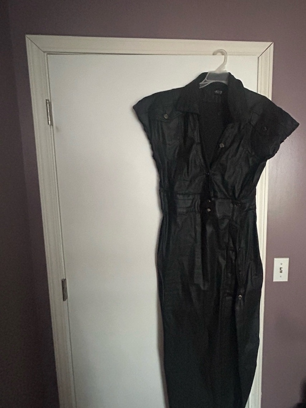 AKIRA Black Faux Leather Shirt-Dress Jacket